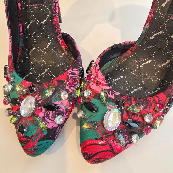 Betsey Johnson Tahini D'Orsay Pumps. Sz 7. Floral Embellished Punk Coquette - Picture 8 of 8